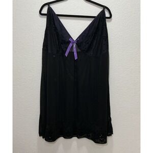 Yours Babydoll Nightgown Plus Size 30W (UK 34/36) Black - Purple Bow, Retail $30
